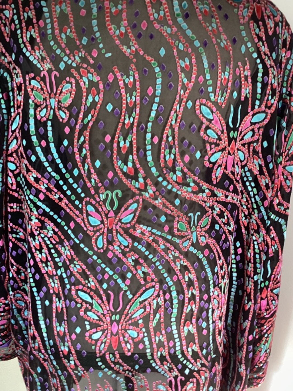 VTG BOB MACKIE WEARABLE ART 3X SILK BLOUSE TUNIC SHEER SPECIAL OCCASION HOLIDAYS - Picture 7 of 11